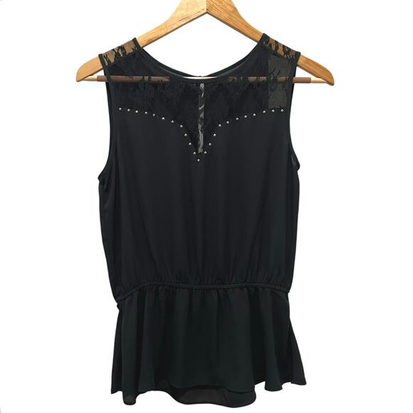 Acemi Tops - ACEMI Sleeveless Studded Lace Blouse Sz M Black Office Boho Cami Top Party NEW